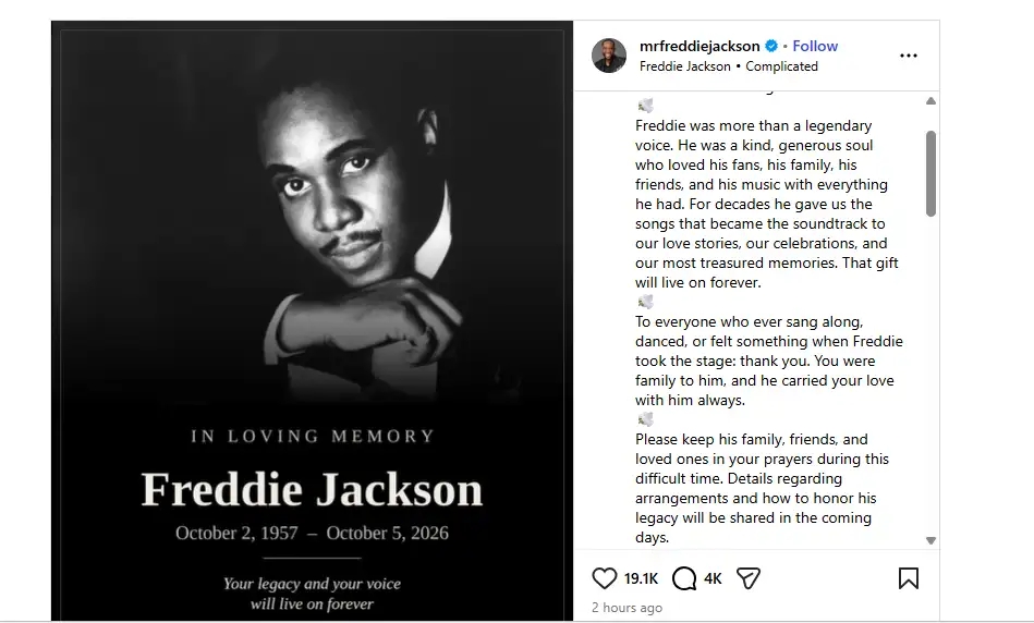 Freddie Jackson cause of death: R&amp;B singer dies at 70 just days after his birthday-here's what is known about his death 