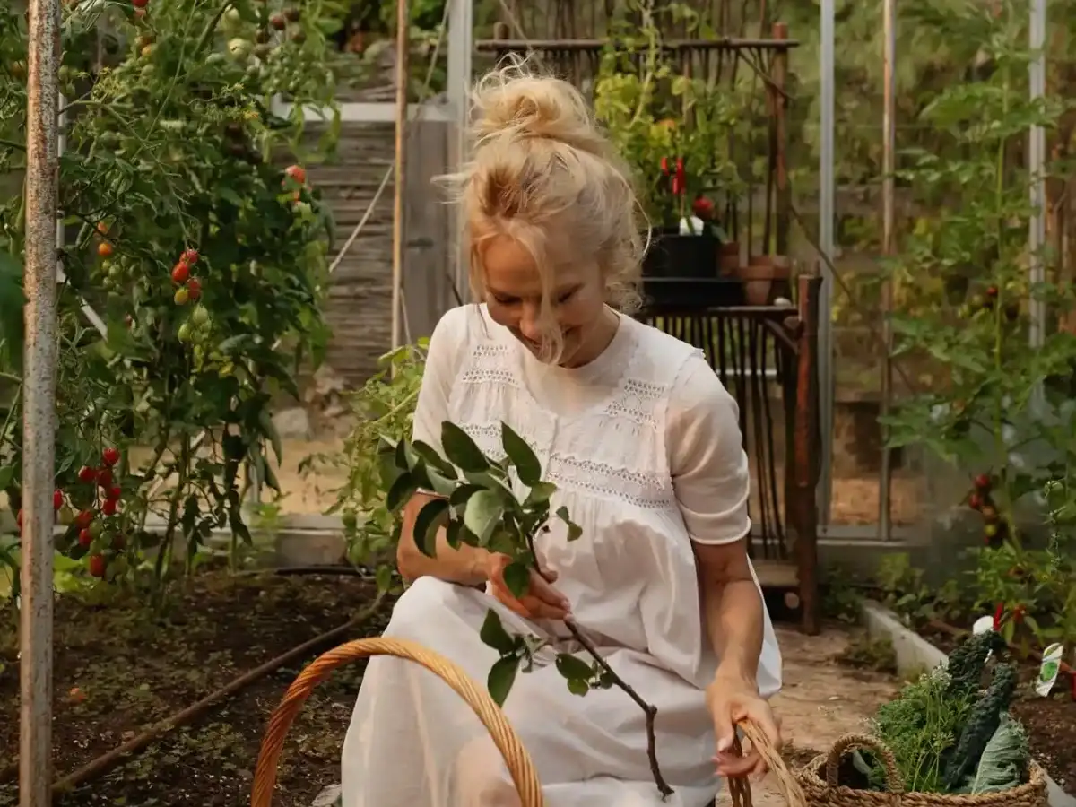 Pamela Anderson’s 15,000-square-foot Canadian garden feeds her community, but she also harvests roses to make face oils 