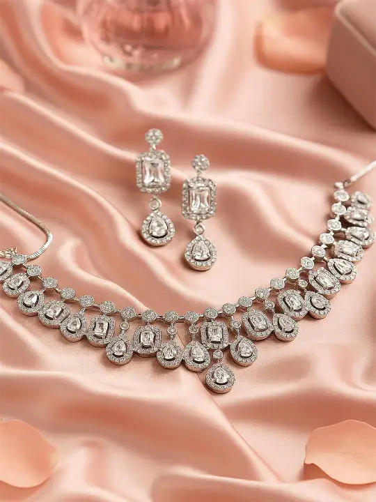 Image for KARATCART-Silver-PlatedStuddedHandcraftedJewellerySet