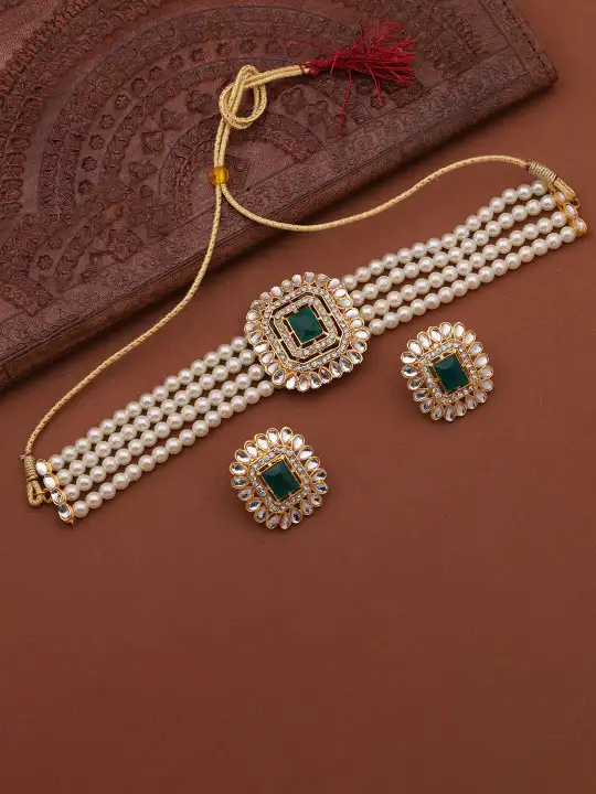 Image for Anouk-Gold-PlatedStones-Studded%26amp%3BBeadedJewellerySet