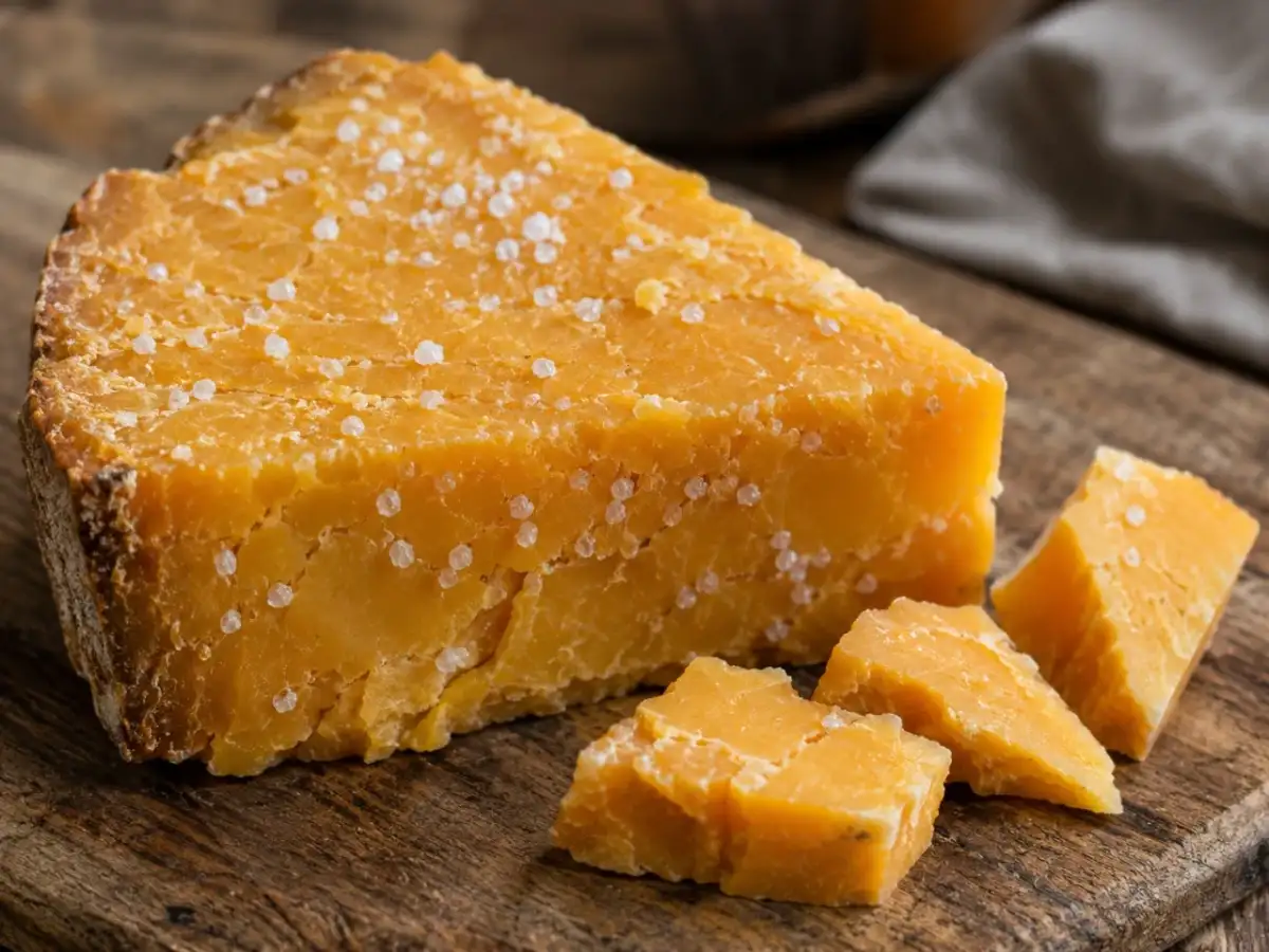 White crystals suddenly appearing on aged cheddar can look like mold, but they may simply be harmless calcium lactate crystals formed naturally as the cheese ages 