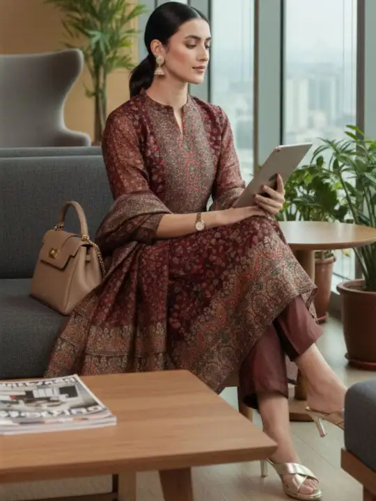 Image for Varanga-WomenEthnicMotifsPrintedRegularChanderiSilkKurtawithTrousers%26amp%3BDupatta
