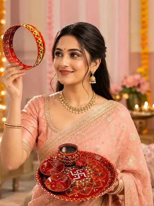 Image for BANITHANI-SetOf6Red%26amp%3BYellowDecorativeTraditionalKarwaChauthRitualKit
