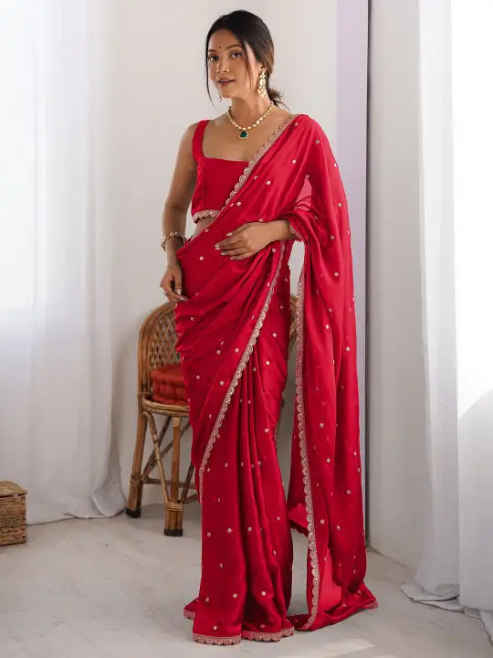 Image for Sareemall-EmbellishedSequinnedFloralPureGeorgetteSaree