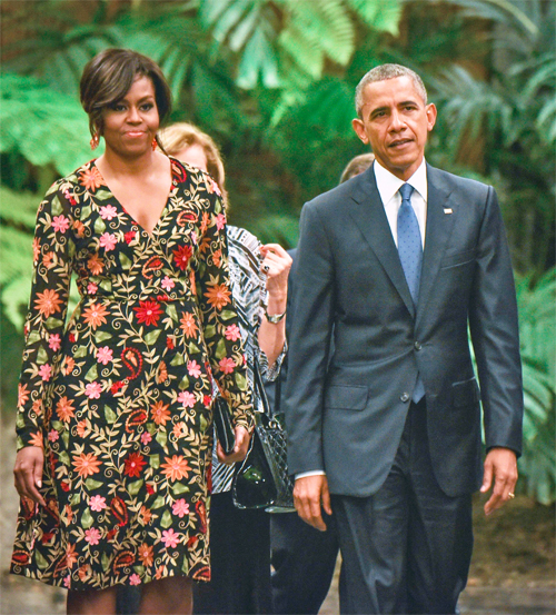 Michelle Obama opts for Naeem Khan's Kashmiri creation, dazzles at Cuba ...