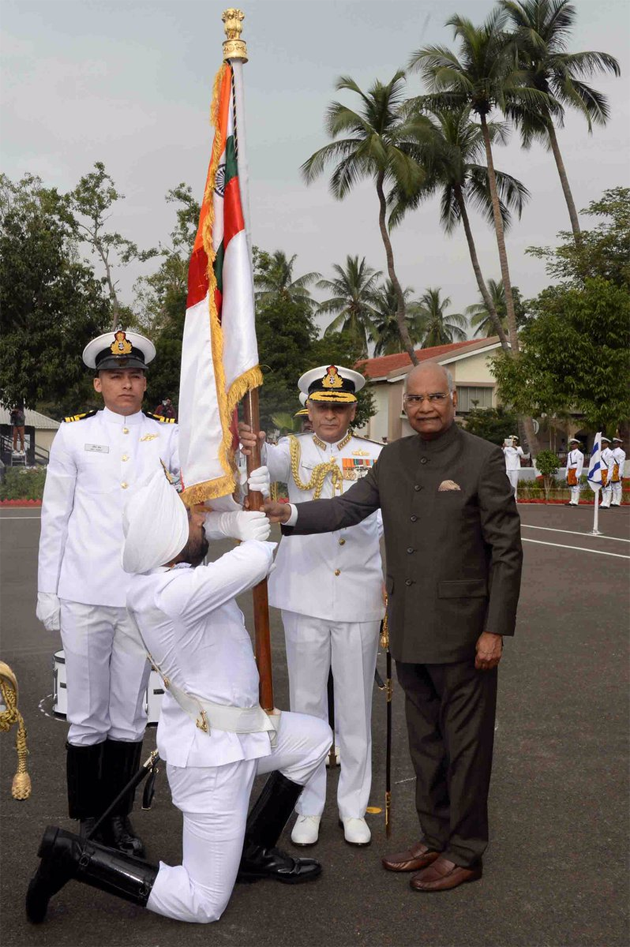 Image result for ramnath kovind give award to indian navy of indian flag