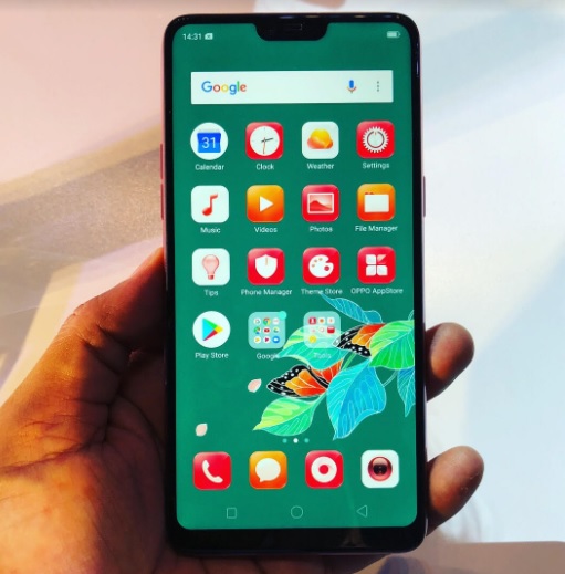 Oppo F7 smartphone with front camera and notch design