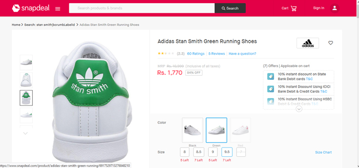 sneakers on snapdeal