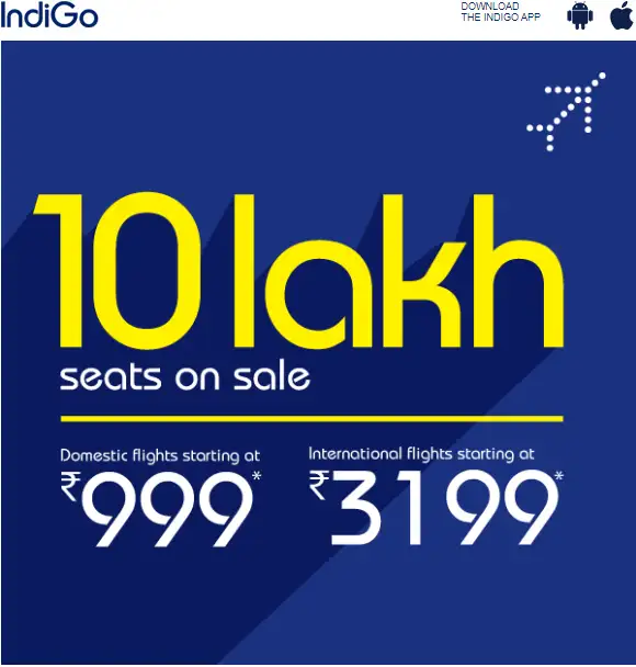 IndiGo Airlines Sale IndiGo offers 10 lakh seats at fares starting Rs 999