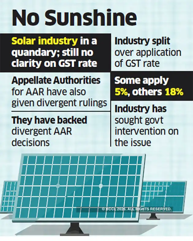 Solar plants await clarity on GST rate - The Economic Times