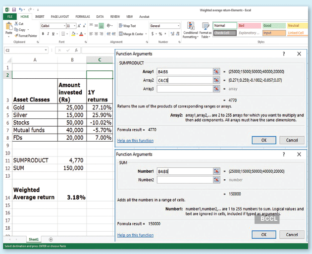 two percentages and a dollar combo in excel