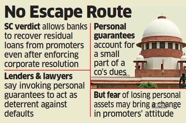 Lenders can recover dues from personal guarantors: Supreme Court - The Economic Times