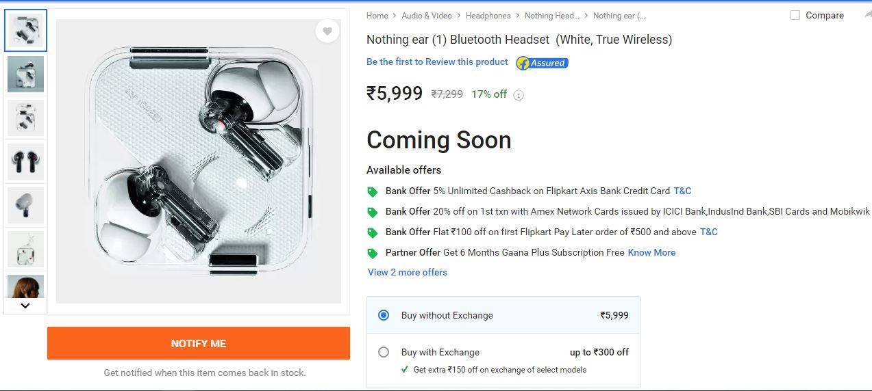 nothing ear 1 flipkart sold out