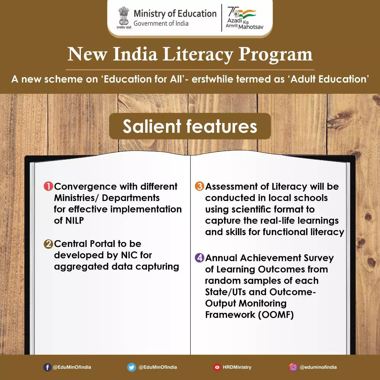 15 वर्ष और उससे अधिक आयु वर्ग में 5 करोड़ अशिक्षितों के लक्ष्य को कवर करने के लिए न्यू इंडिया साक्षरता कार्यक्रम शुरू किया गया |_70.1
