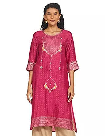 Buy Pink ALMIRAH Women Printed Off-White Kurta at Amazon.in