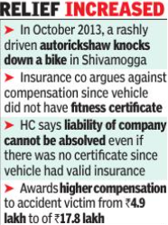HC: Insurer liable even if vehicle lacks fitness cert