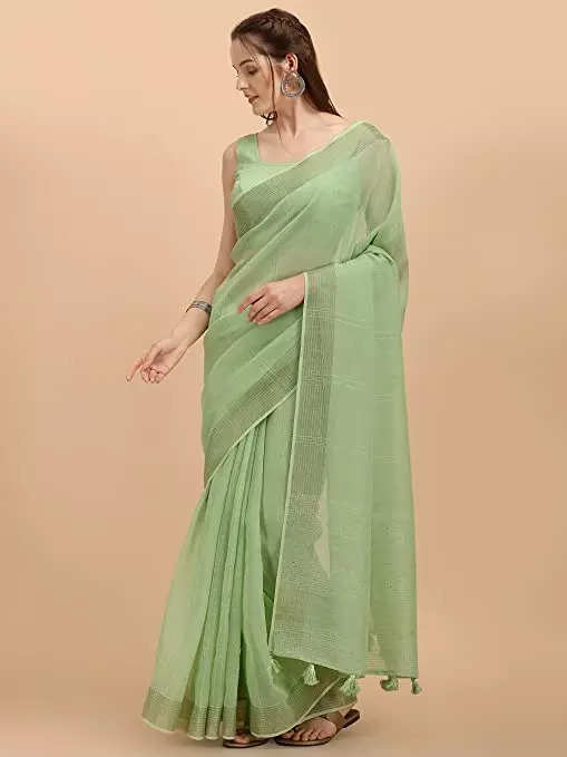 Silk Textiles BHAGALPUR Women's Tissue Linen Saree Wih Running Contrast  Blouse Piece (Blue-Pink) : Amazon.in: Fashion