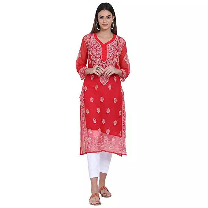 lucknowi chikankari heavy buta rose modal kurti (#2393) - Vogue N Trends -  Buy the lucknowi chikankari online at lowest prices!!!