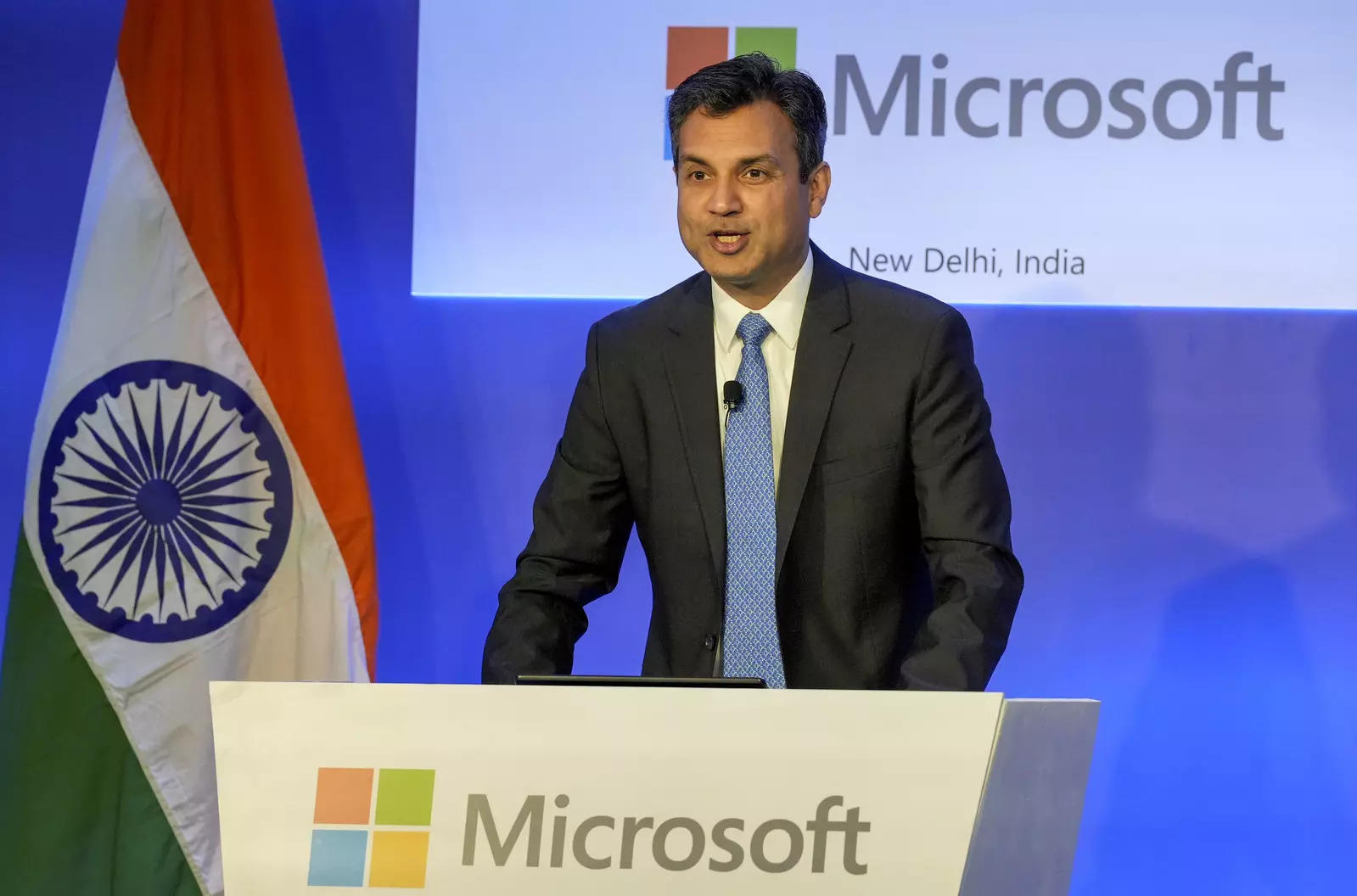 Anant Maheshwari, CEO Microsoft India speaks during the visit of U.S. S...