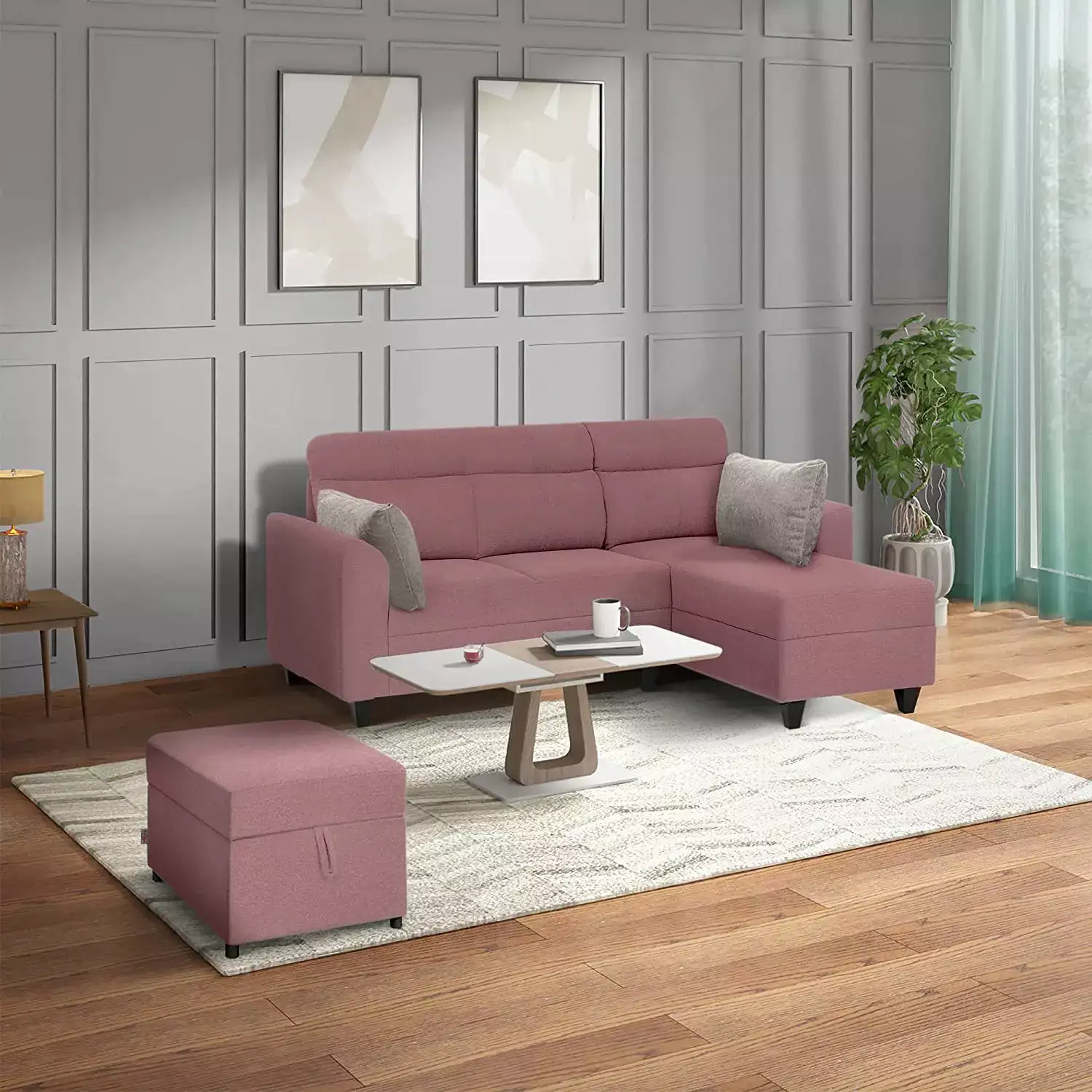 Image for DuroflexZivoPlusDuskyPinkLShapeSofaSet