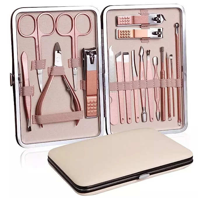 angelie 16 in 1 Manicure Pedicure Kit with Nail Cutter  Scissors   Tweezers Knife Ear Pick Eyebrow Utility Tools with Leather Case  Price in  India Buy angelie 16 in 1