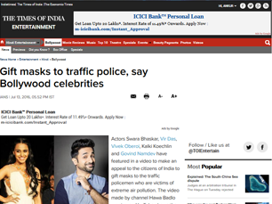 Gift masks to traffic police, say Bollywood celebrities