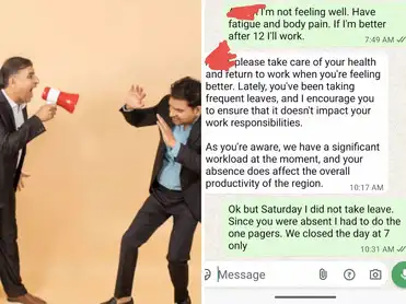 Employee requests leave due to body pain. Boss's taunt over him taking leave's for dad's surgery leaves him speechless