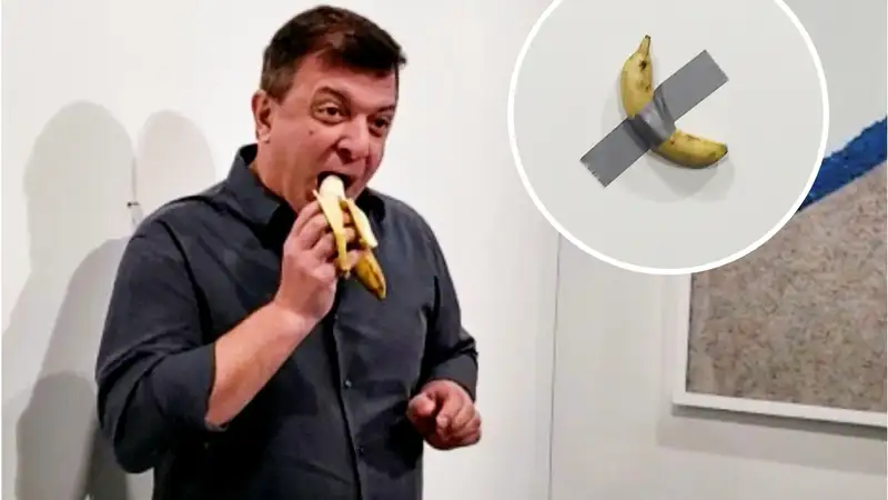 Banana taped to Basel show wall an idea; $120K fruit art was replaced minutes after 'hungry' performance artist ate it Banana taped to Basel show wall an idea; $120K fruit art was replaced minutes after 'hungry' performance artist ate it