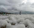 Menacing foam engulfs Marina beach, Chennai