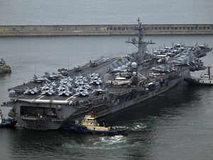 US aircraft carrier arrives in South Korea as a show of force against nuclear-armed North Korea:Image