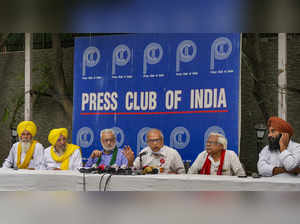 New Delhi: Representatives of the Samyukta Kisan Morcha (SKM) Ashok Dhawale and ...