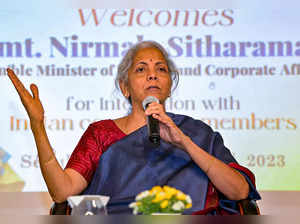 **EDS: IMAGE VIA PIB** Seoul: Finance Minister Nirmala Sitharaman addresses the ...