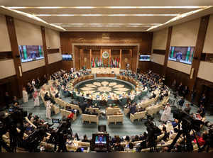 A general view shows Arab foreign ministers at the Arab League Headquarters in Cairo