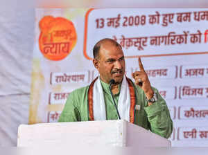 Jaipur: Rajasthan BJP President CP Joshi addresses a public meeting before parti...