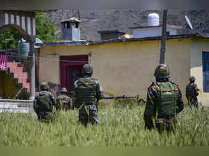 Poonch: Security personnel during a cordon and search operation at the Bata-Dori...