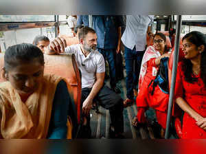 Bengaluru: Congress leader Rahul Gandhi travels in a Bengaluru Metropolitan Tran...