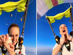 Woman leaves internet baffled as she applies makeup while skydiving from 10,000 ft; Watch