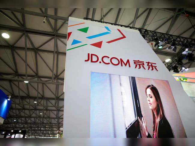 A sign of China's e-commerce company JD.com is seen at CES Asia 2016 in Shanghai