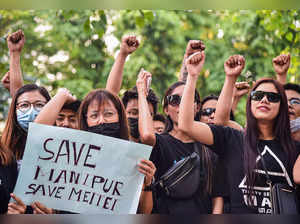 New Delhi: Meitei community students and people from Manipur stage a protest ove...
