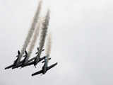 The Pioneer Team from Italy perform an acrobatic maneuver during the Sion Air Show