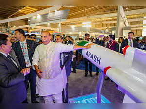Bengaluru: Defence Minister Rajnath Singh at India Pavilion during Aero India 20...
