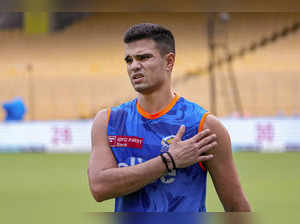 Chennai: Mumbai Indians player Arjun Tendulkar during a practice session ahead o...