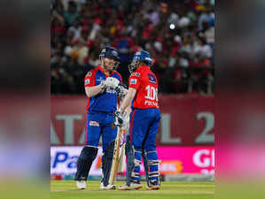 Dharamshala: Delhi Capitals batters Prithvi Shaw and David Warner during the IPL...