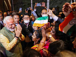 Hiroshima: Prime Minister Narendra Modi being welcomed by Indian diaspora in Hir...