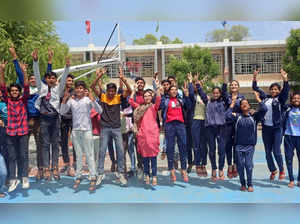 Bhopal: Students celebrate their success after the announcement of Madhya Pradesh Board of Secondary Education class 10th and 12th results, in Bhopal, on Thursday, May 25, 2023. (PHOTO: IANS/Hukum Verma)