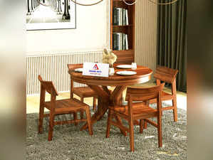 Krishna Wood Decor Solid Wooden Round Dining Table 4 Seater With Chairs