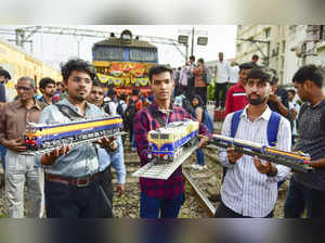 Mumbai: People show the miniature Deccan Queen train that travels between Pune a...
