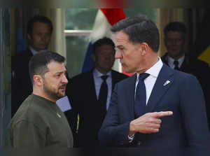 Ukraine's President Volodymyr Zelenskyy, left, meets Dutch Prime Minister Mark R...