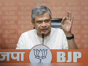 New Delhi: Union Railways Minister and BJP leader Ashwini Vaishnaw addresses a p...
