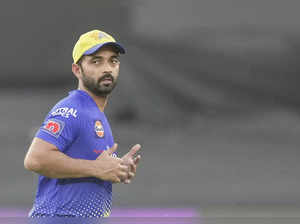 Ahmedabad: Chennai Super Kings player Ajinkya Rahane during a practice session a...